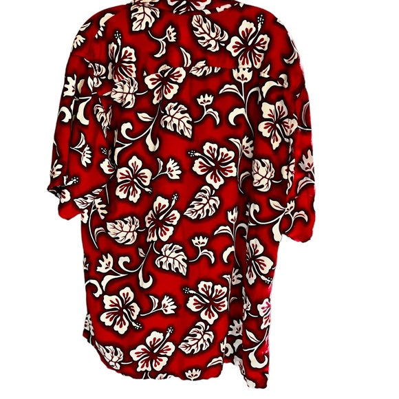 Hibiscus Collection Hawaiian Mens Shirt XL Short Sleeve Red Hawaiian Button Up - Picture 4 of 8
